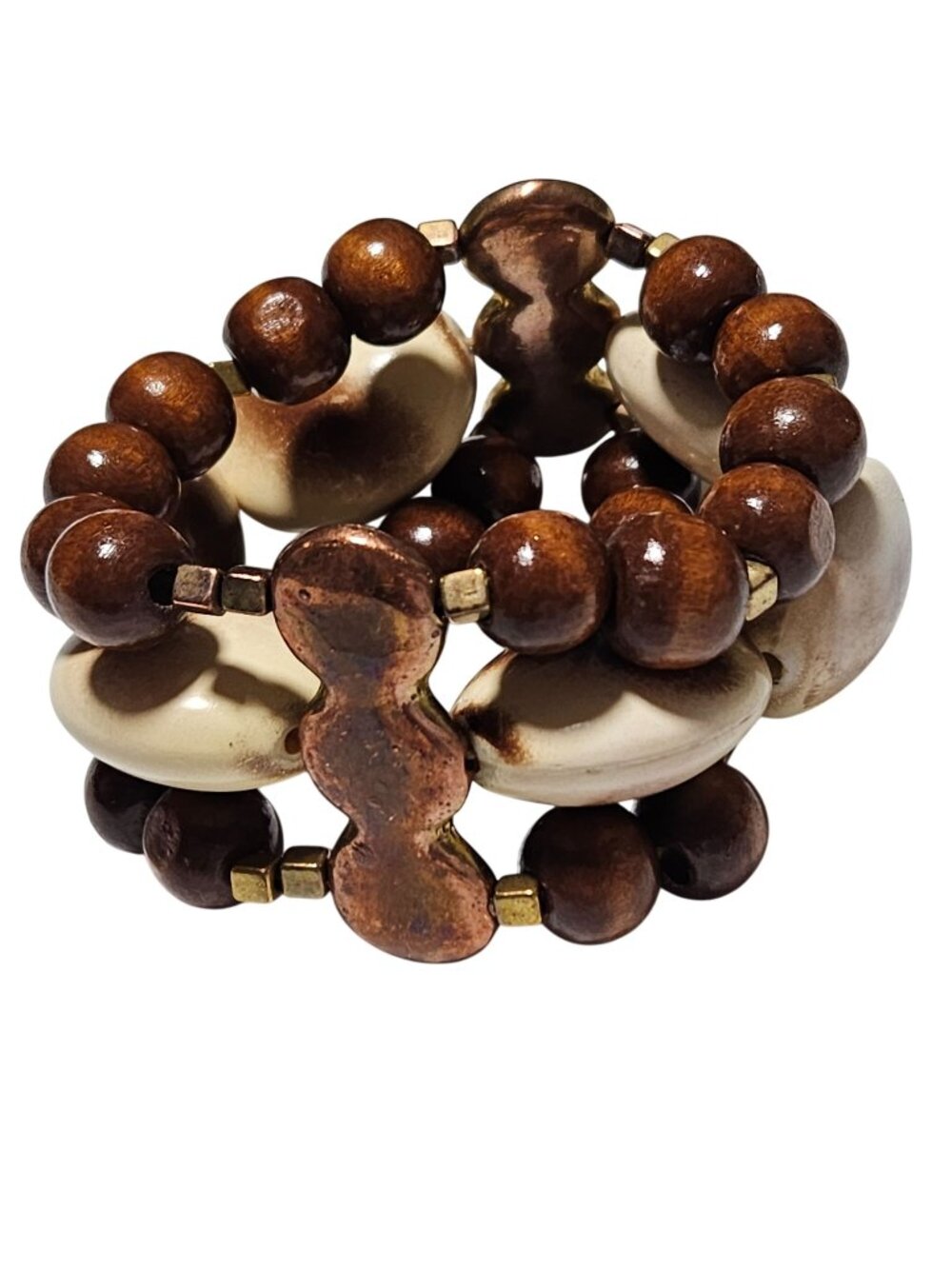 Handmade Chunky Beaded Bracelet Wooden Cream Beads Boho Fashion Jewelry Women